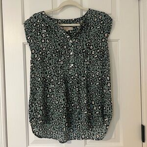 LOFT Green and Black Leopard Print Blouse